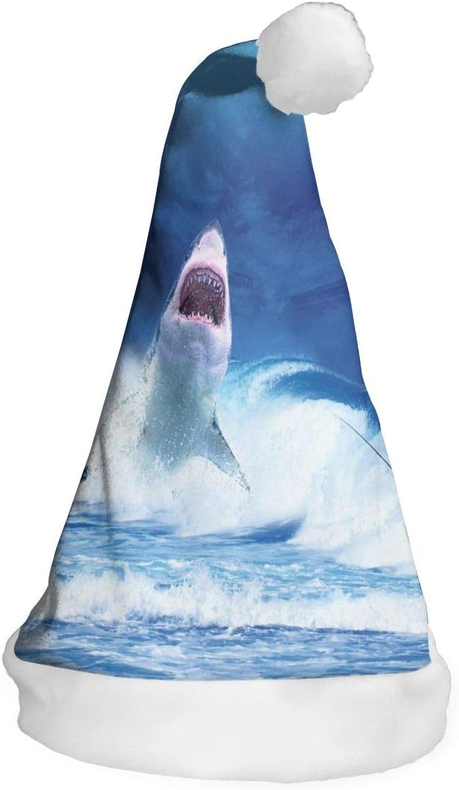Plush Christmas Hats Shark Attack Human Designer Red Velvet Santa Hat for Adults Kids