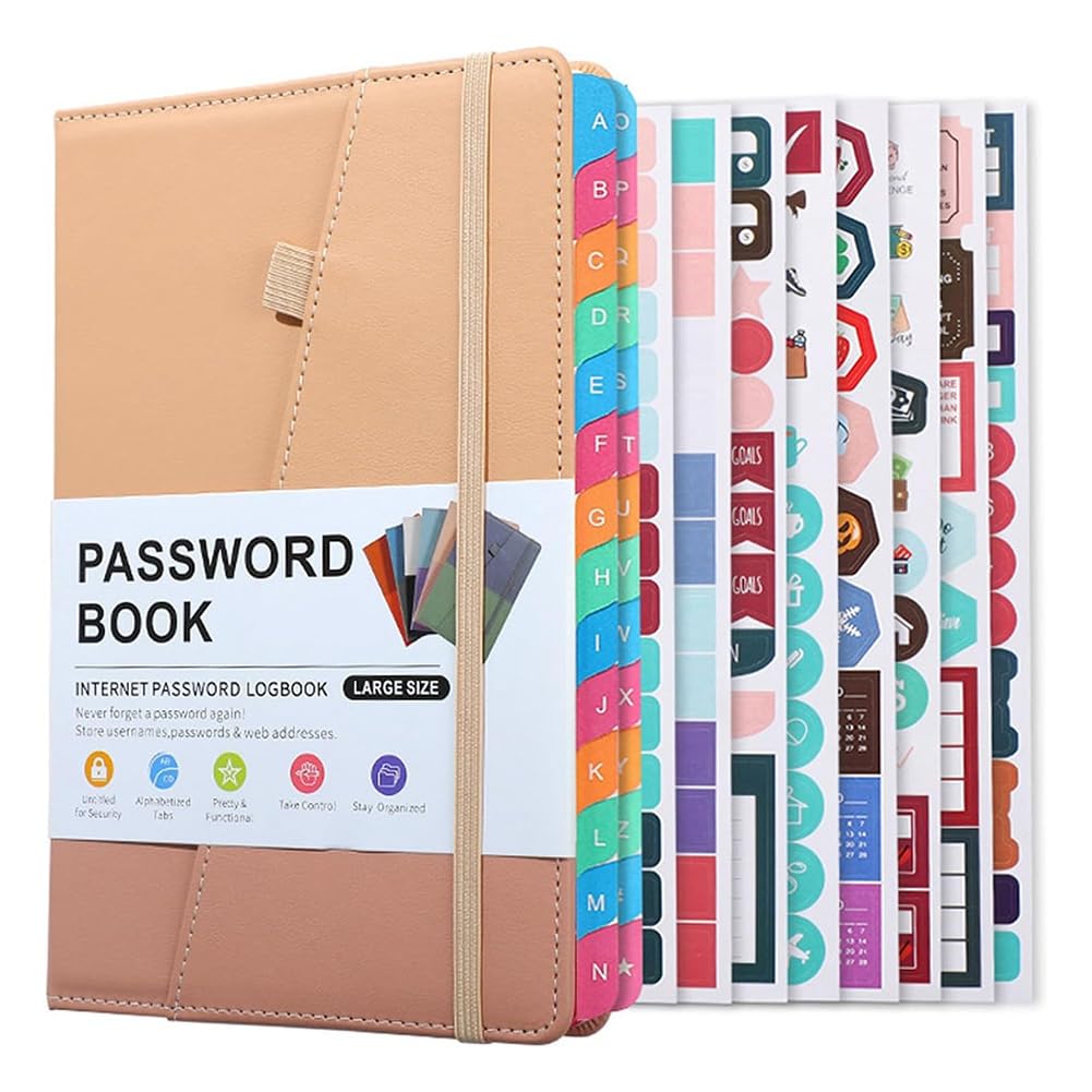 Fowecry Password Keeper Book with Colorful Alphabetical Tabs and Two Bookmarks, for Seniors 8.4X5.9Inch, Internet Address D