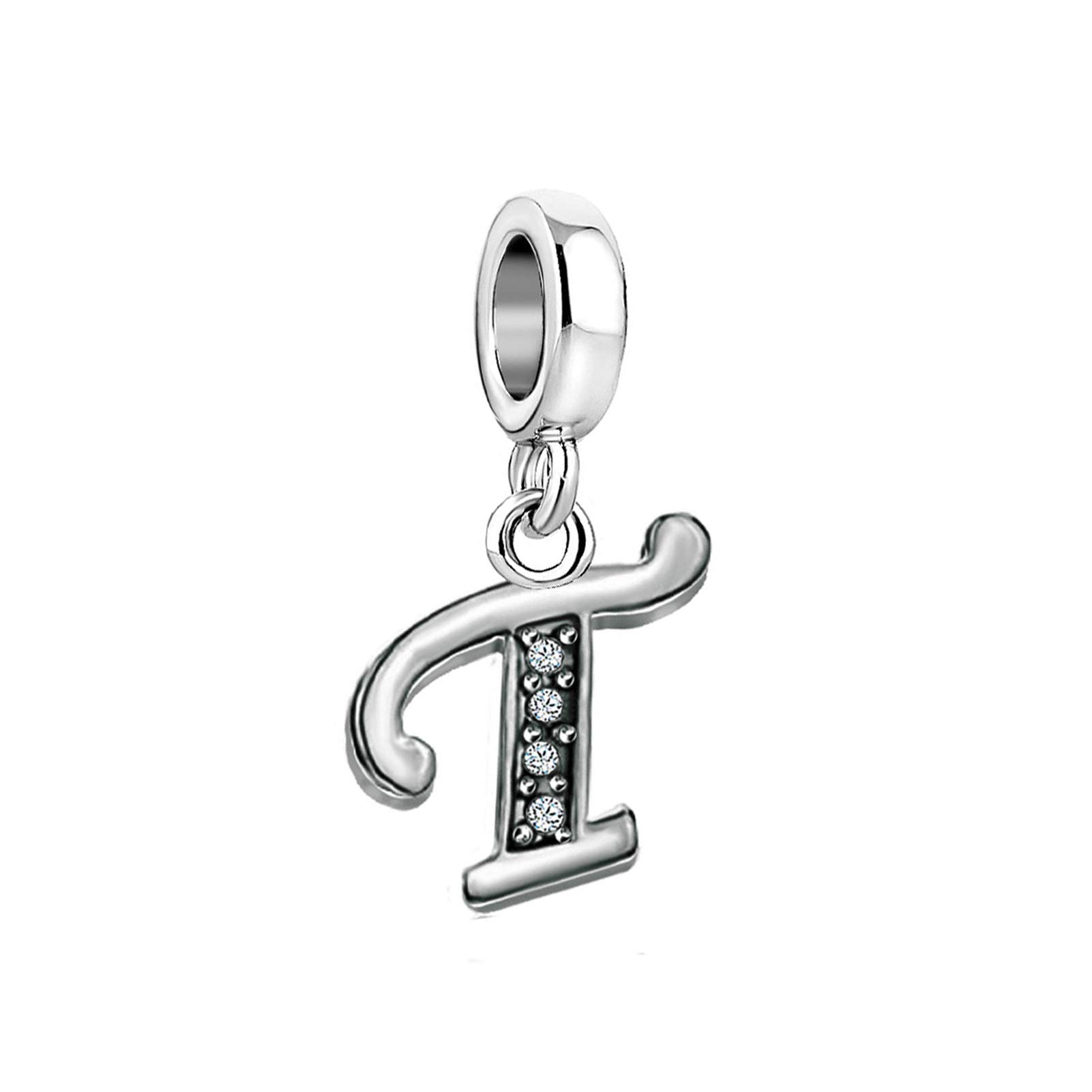 T Initial Sparkling Letter Charm fits Pandora Charms Bracelets Name Alphabet Christmas Birthday Jewellery Gift for Women Daughter Granddaughter Sister Friendship