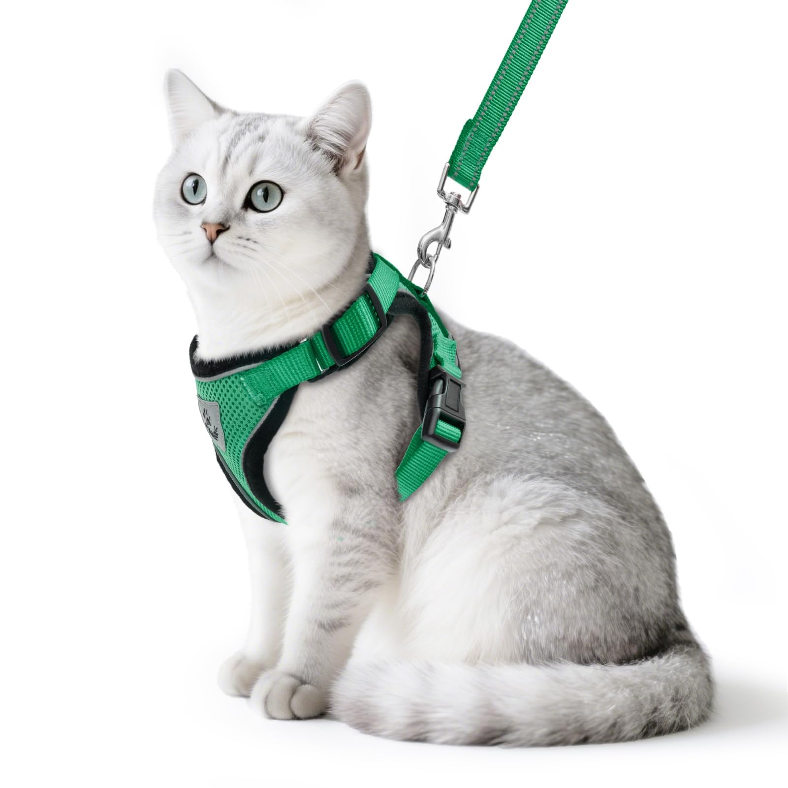 Photo 1 of PUPTECK Cat Harness and Leash Set Escape Proof Reflective Cat Walking Harness Adjustable Soft Breathable Mesh Vest for Small Pets, Dark Green, L