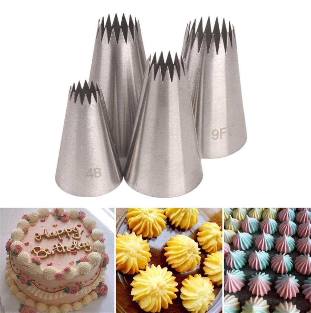 DUORUI 4pcs Icing Piping Nozzle Tips Cream Cake Decorating Cupcake Fondant Cake Stainless Steel Round Zigzag Opening Shape for Making Cookie