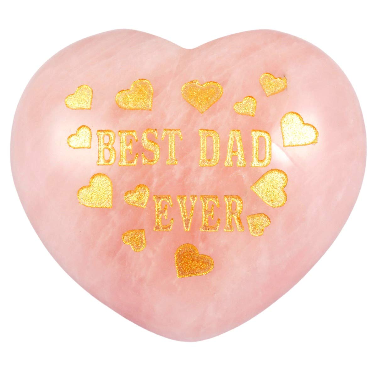 KYEYGWO Natural Worry Gemstone Carved Puffy Heart with Letters for Dad, Rose Quartz Reiki Healing Crystal Love Stone for Collection Decoration Meditation Balancing 1.7"