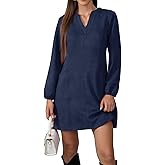 Jayscreate Women's A-line Suede Mini Dress Pocket Elegant 2025 Spring Fall Winter V Neck Long Sleeve Short Dress