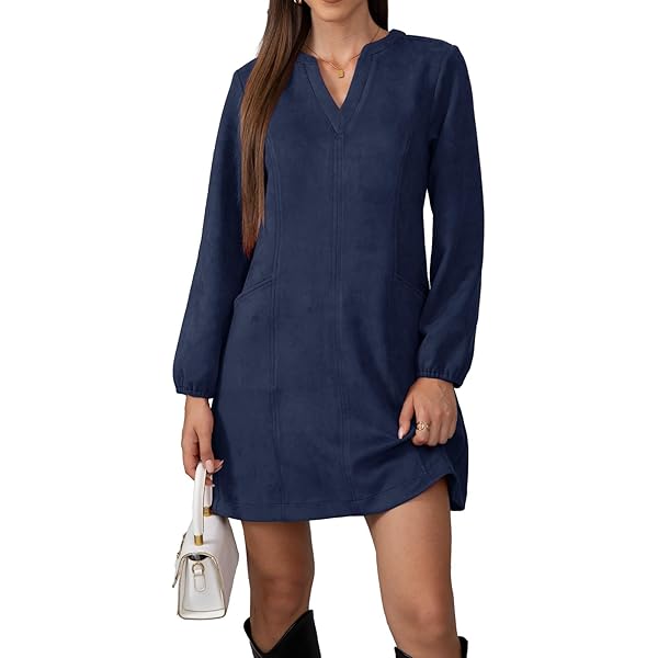 Allegra K Women's Faux Suede Round Neck Pockets Long Sleeve A-Line Dress X-Small Brown at Amazon Women's Clothing store Allegra K Women's Faux Suede Round Neck Pockets Long Sleeve A-Line Dress X-Small Brown at Amazon Women's Clothing store