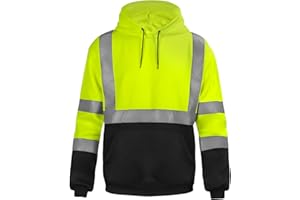 sesafety Class 3 High Visibility Sweatshirt for Men,Hooded Pullover,Hi-Vis Safety Hoodie Pullover Sweatshirt,Reflective Safety with Black Bottom