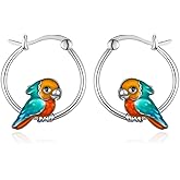 Parrot Hoop Earrings 925 Sterling Silver Bird Earrings Tropical Parrot Gifts Bird Jewelry for Women