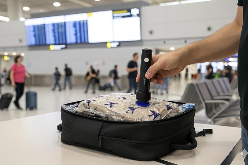 Sacchetti Sottovuoto da Viaggio Zaino Ryanair, 40x60 cm | Set 2 Buste per Vestiti, Trolley, Bagaglio a Mano 40x20x25 | Sacchi Salvaspazio vestiti e piumoni — foto 5 di 6