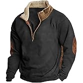 Men's Fleece Sweatshirts Vintage Quarter Zip Long Sleeve Pullover Casual Long Sleeve Warm Winter Sweatshirt