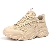 Niluber Women's Chunky Platform Sneakers-Slip On Breathable Running Shoes-Lightweight Glitter Rhinestone White Black Walking Shoes