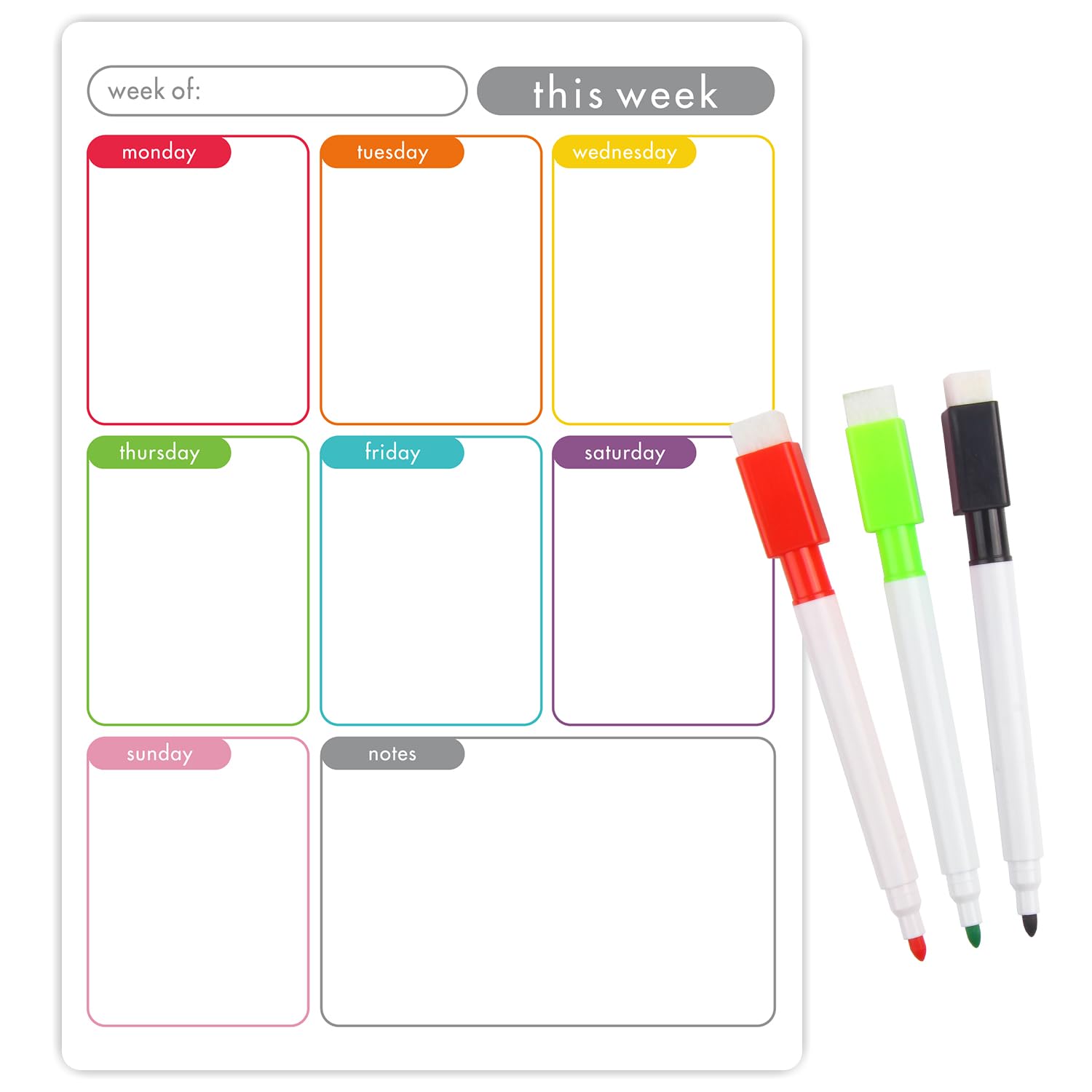 VEYLIN A4 Magnetic Weekly Planner for Fridge, Dry Wipe Fridge Whiteboard for Daily Routines Meal Planning and Reminder, 3 Dry Erase Marker Pens Included
