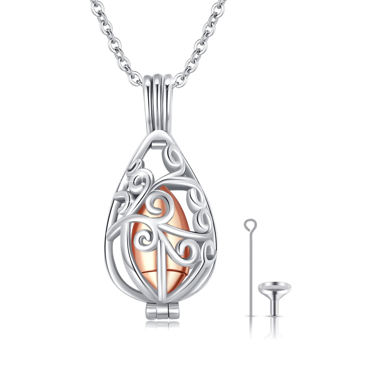 CUOKA MIRACLE Ashes Urn Necklace 925 Sterling Silver Memorial Hollow Teardrop Urn Pendant Necklace Keepsake Cremation Jewelry Gifts for Men Ashes for Women