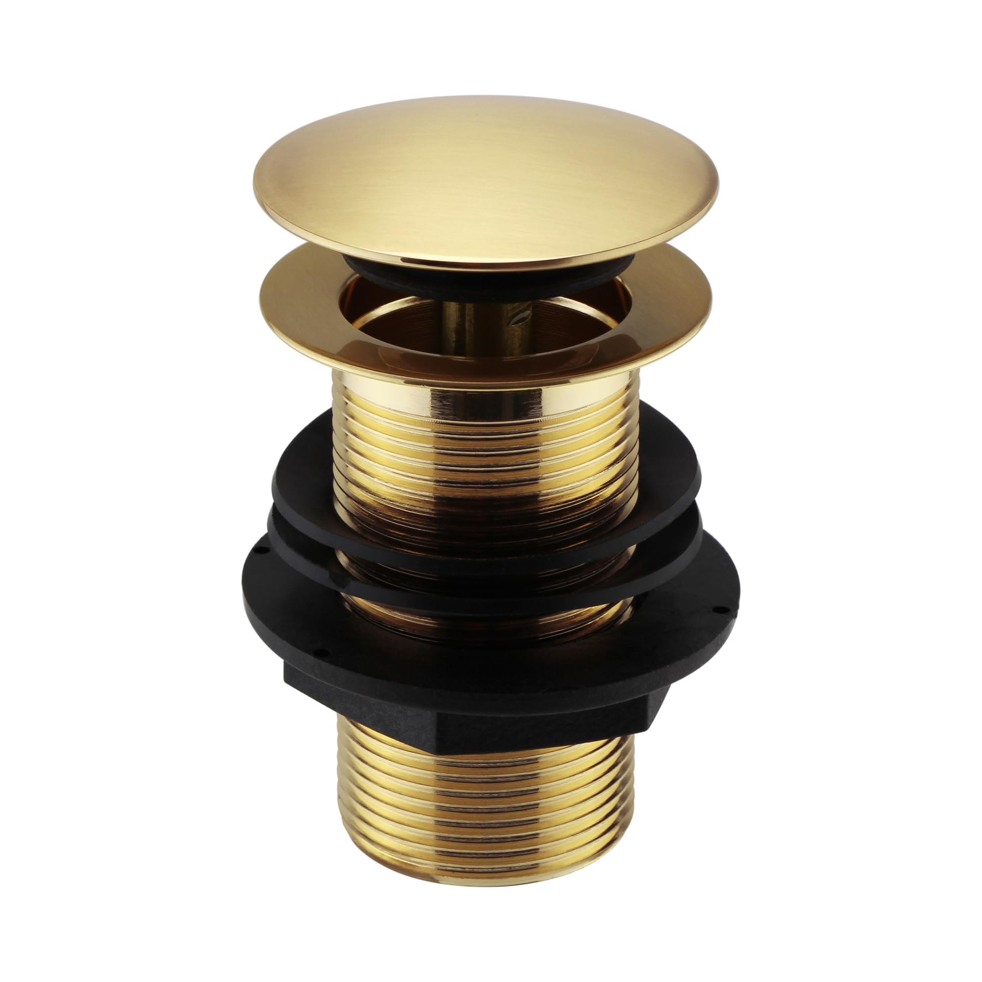 ENKI, W17, Brushed Brass, Unslotted, Standard 1.1/4" Connection Pop Up Basin Waste Sink Plug, Push Button Click Clack, Allows Water to Drain Away, Durable Finish, Modern Bathroom Accessoires