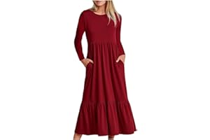 LCEPCY Women's Casual Short Sleeve Crewneck Swing Dress Casual Flowy Tiered Maxi Beach Dress with Pockets…