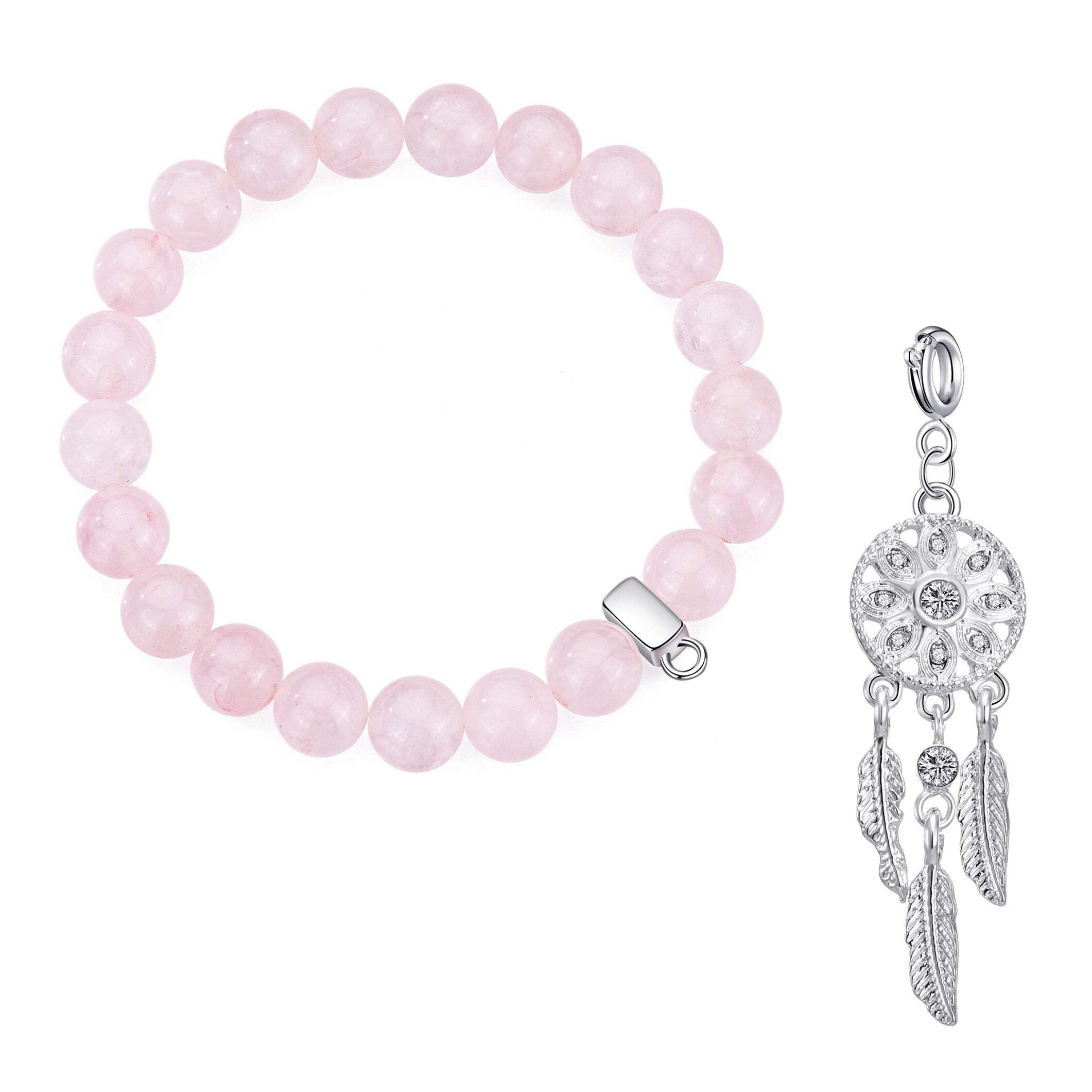 Philip Jones Rose Quartz Gemstone Bracelet with Dream Catcher Created with Zircondia® Crystals