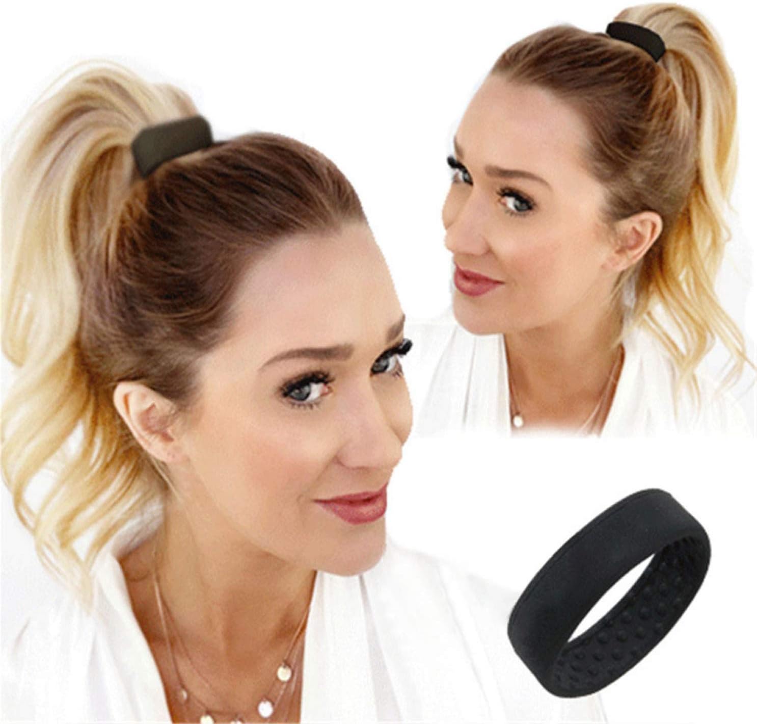 Tding Likable Silicone Foldable Stationary Elastic Hair Bands For Women Ponytail Holder Simple Multifunction Hair Tie Accessories(None one size BK)