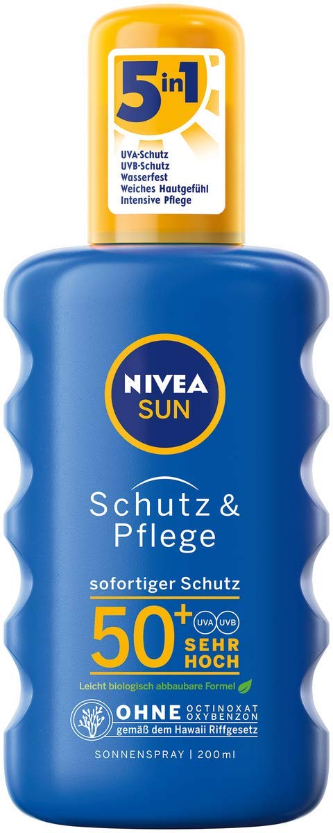 NIVEA SUN Schutz &amp; Pflege Sonnenspray im 1er Pack (1 x 200 ml), feuchtigkeitsspendendes Sonnencreme Spray mit LSF 50+, wasserfeste Sonnenlotion