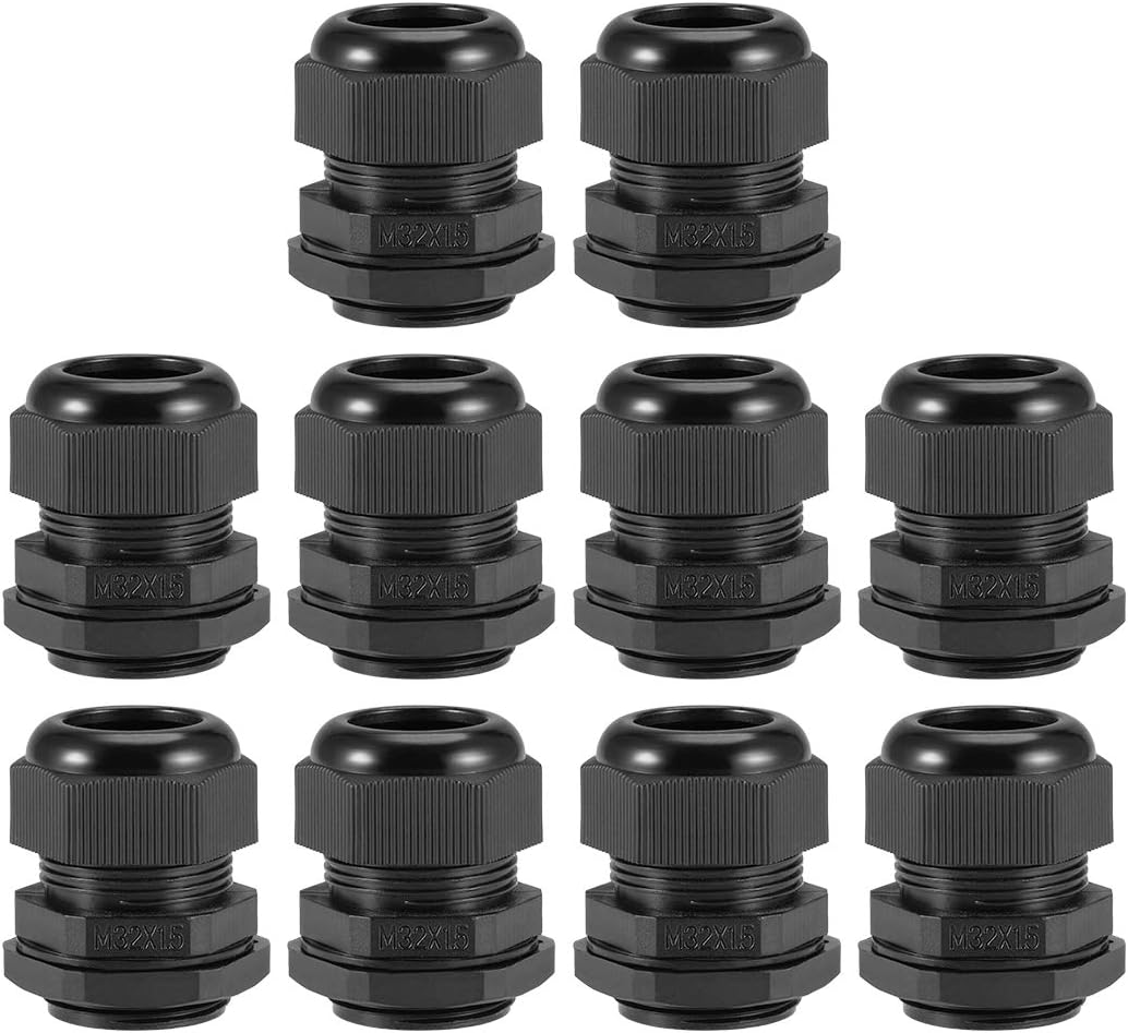sourcing map M32x1.5 Cable Gland 16mm-21mm Wire Hole Waterproof Nylon Joint Adjustable Locknut with Washer Black 10pcs