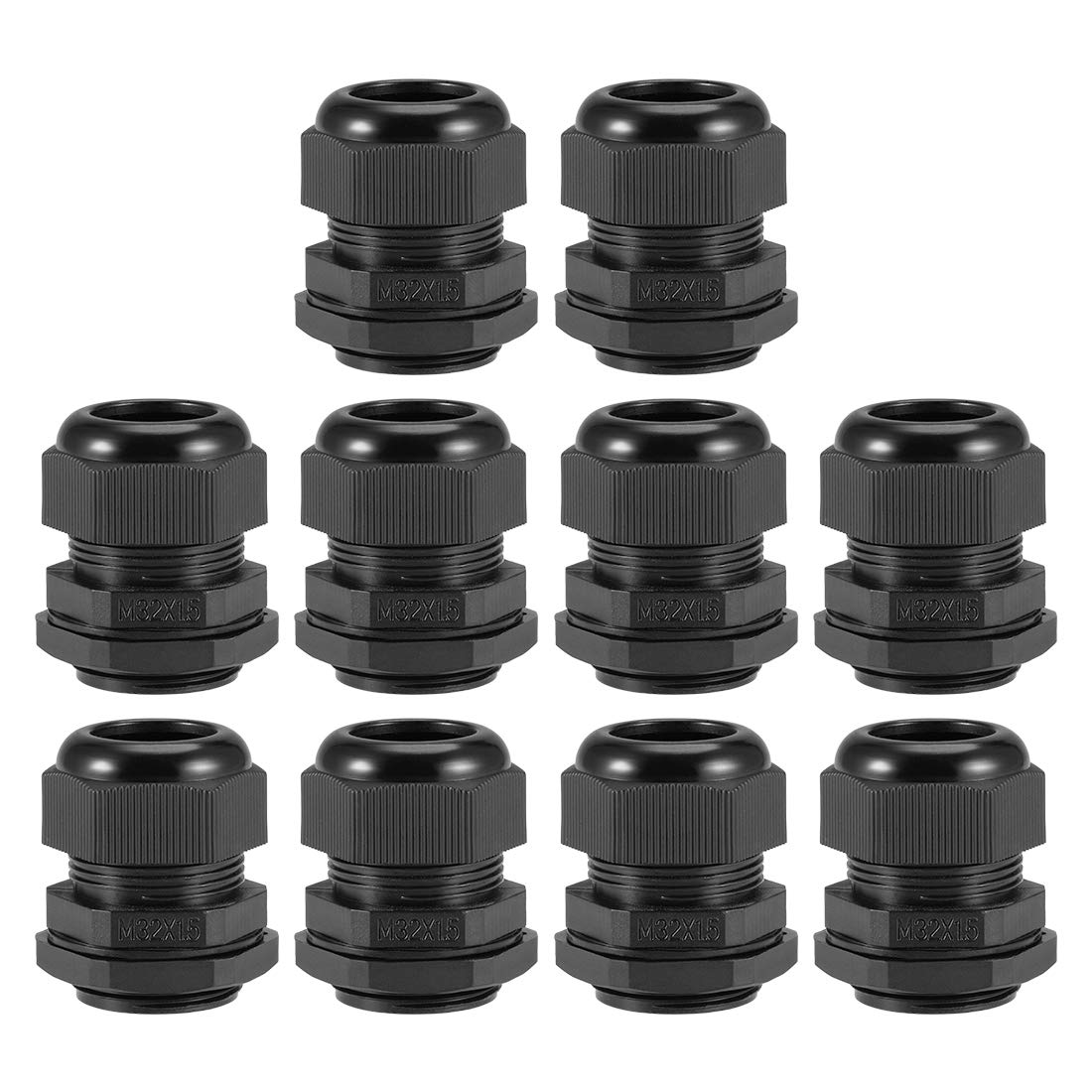 sourcing map M32x1.5 Cable Gland 16mm-21mm Wire Hole Waterproof Nylon Joint Adjustable Locknut with Washer Black 10pcs