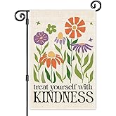 JMYROG Treat Yourself With Kindness Retro Floral Garden Flag, Double Sided Yard Outdoor Farmhouse Lawn Porch Decor Flag, Inspirational Quote Flag, Self Love Gifts for Women Mom Daughter Sister BFF