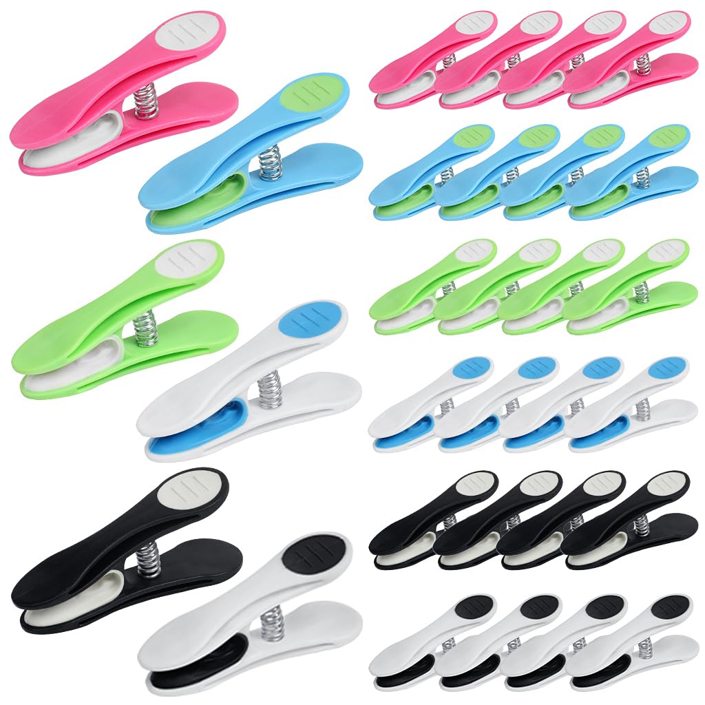 SWKJ Clothes Pegs, 30Pcs Non-Slip Laundry Pegs for Washing Line, Multicolor Heavy Duty Minky Pegs with Soft Grip Cushioned Clip for Home