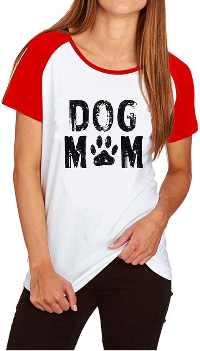 Dog Mom T Shirt Women's Casual Letter Print Raglan Short