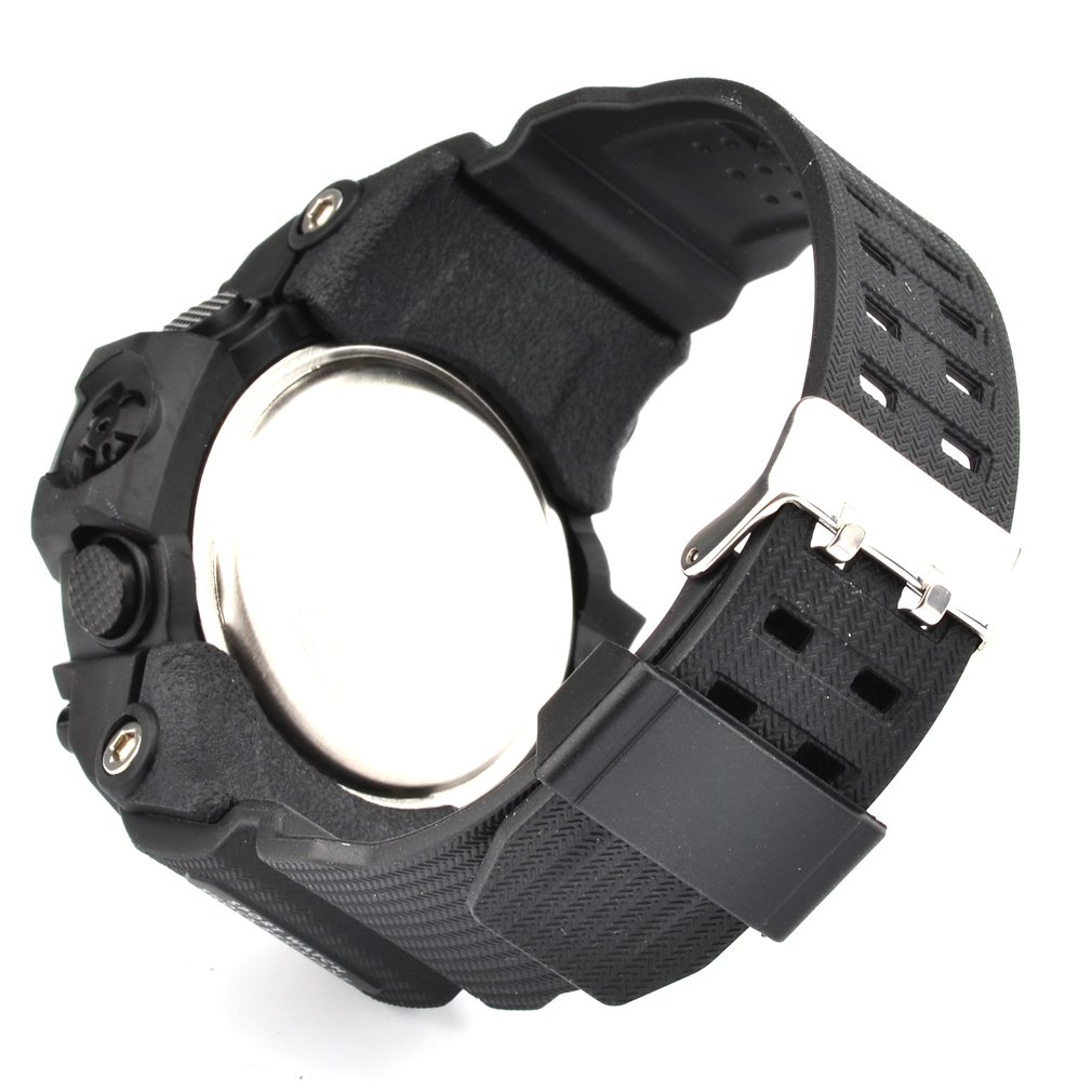 Oumosi - Orologio da polso da uomo, stile militare, con LED, digitale e analogico multifunzione, sportivo Black