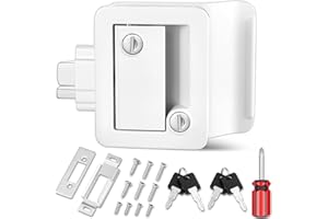 RAMKLE RV Entry Door Lock, 100% Metal Camper Lock, Travel Trailer Door Latch, RV Lock Replacement Kit with Paddle Deadbolt 4 Keys, for Camper Horse Trailer Cargo Hauler Truck, White