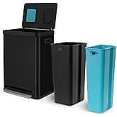 Home Zone Living 19 Gallon Kitchen Trash Can with Dual Compartments for Recycling, CleanAura Odor Control, Stainless Steel, Matte Black, 70 Liters Total