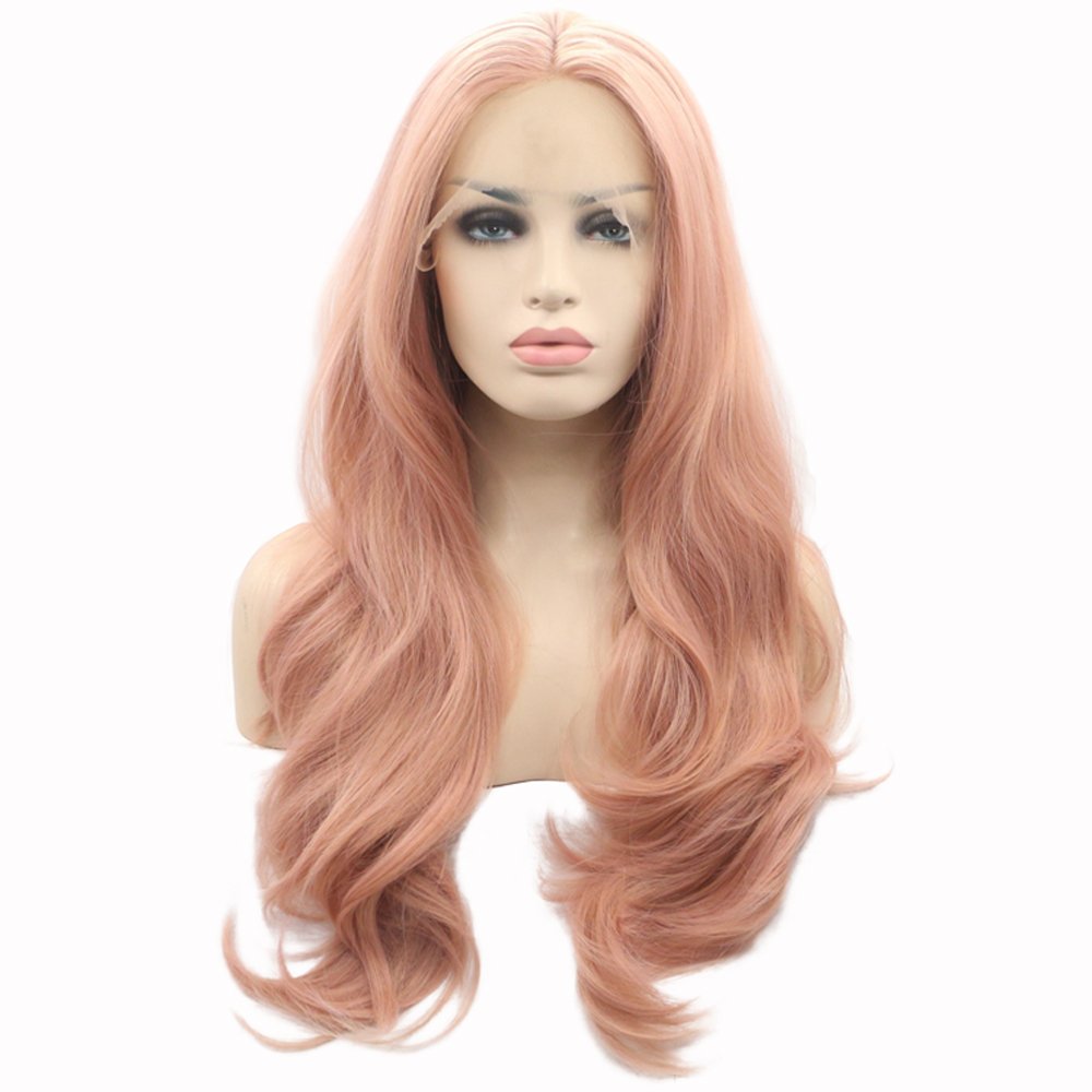 eNilecor Pink Lace Front Wigs,Long Curly Synthetic Wig Lace Wig Hair Replacement Wigs for Women 22 Inches with Wig Cap and Comb (Pink)