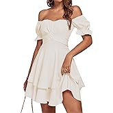 LYANER Women's Tie Back Off Shoulder Wrap Layer Ruffle Short Sleeve Mini Dress