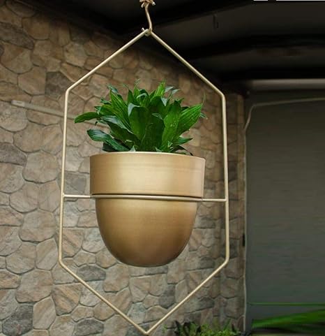 Homspurts Metal Hanging Planters Plant Hanger Indoor Outdoor Hanging planters (Set of 1) Golden