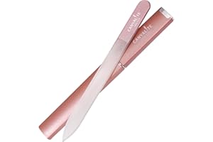 CANVALITE Glass Nail Files for Natural Nails - Double Sided 180/320 Grit Crystal Glass File with Case, Gentle Emery Boards for Damaged Nails, Stocking Stuffers for Women (Rose Gold)