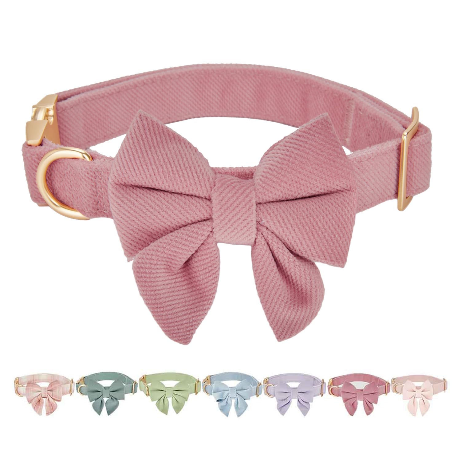 Petiry Bowtie Dog Collar Dark Pink Durable Comfy Pet Collars for Small Female Girl Dogs Neck 25-38cm,Rose Pink — image 1