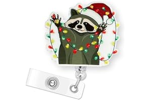 BYDEVIA Funny Raccoon Christmas Badge Reel Retractable, Winter Badge Reel for Nurse Nursing RN CNA LPN Doctor Medical Worker & Teacher, Cute Holiday Nurse Gifts, Raccoon Lovers Christmas Badge Holder for Work