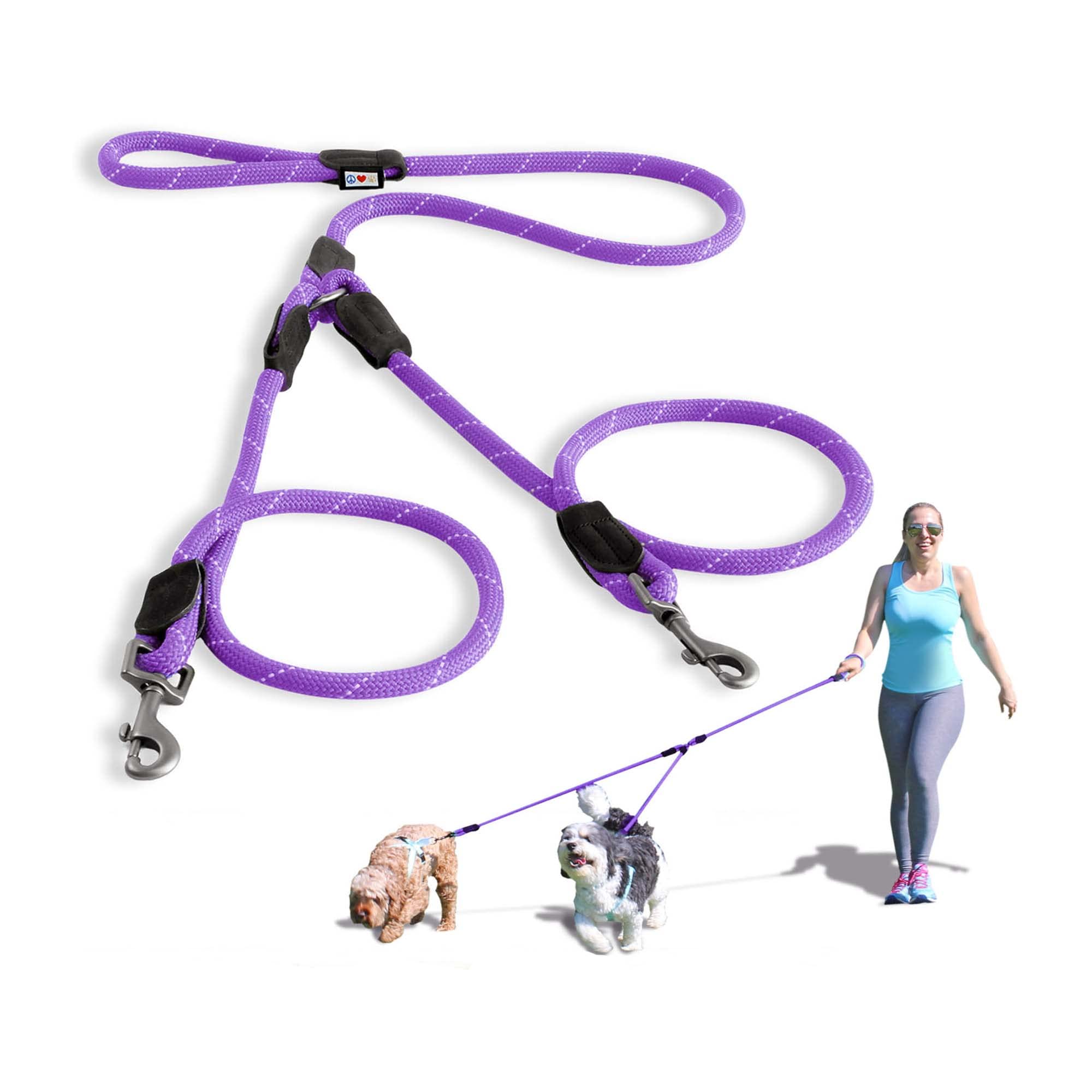 PAWTITAS Pet 2 Dog Training Lead Training | Reflective Dog Lead | Double Dog Lead Anti Pull Dog Lead splitter| Dual Dog Lead for Medium Dog to Large Dog - M/L Purple Two Dog Lead