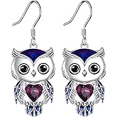 Owl Earrings for Women Silver Plated Birthstone Owls Dangle Earrings