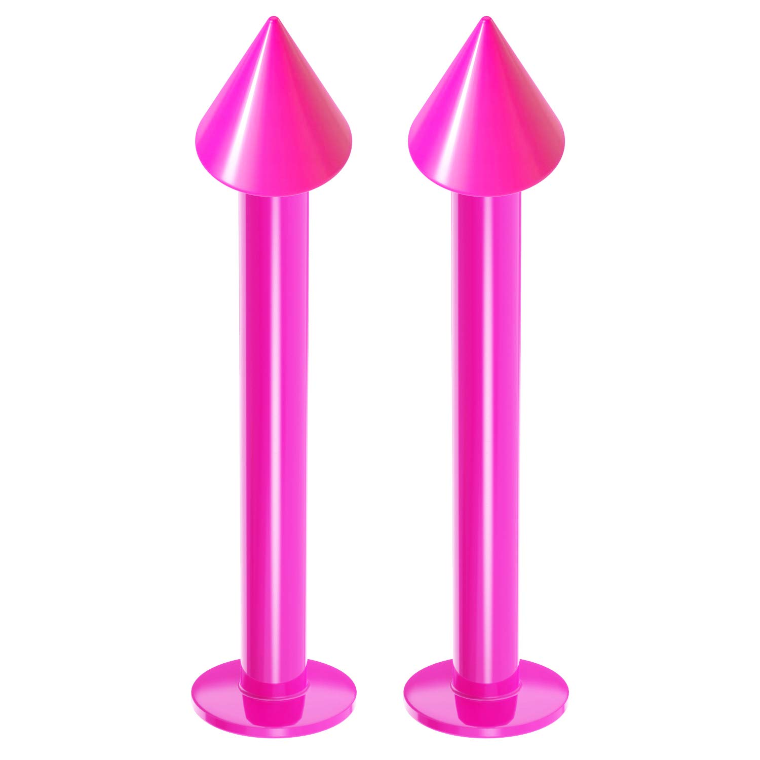 2pc 16mm Labret Bar Studs Lip Ring Monroe Tragus Snake Spider Bites Forward Helix Cartilage Dahlia Conch Pink Dental-Grade Acrylic 4mm Cone Piercing - 12mm