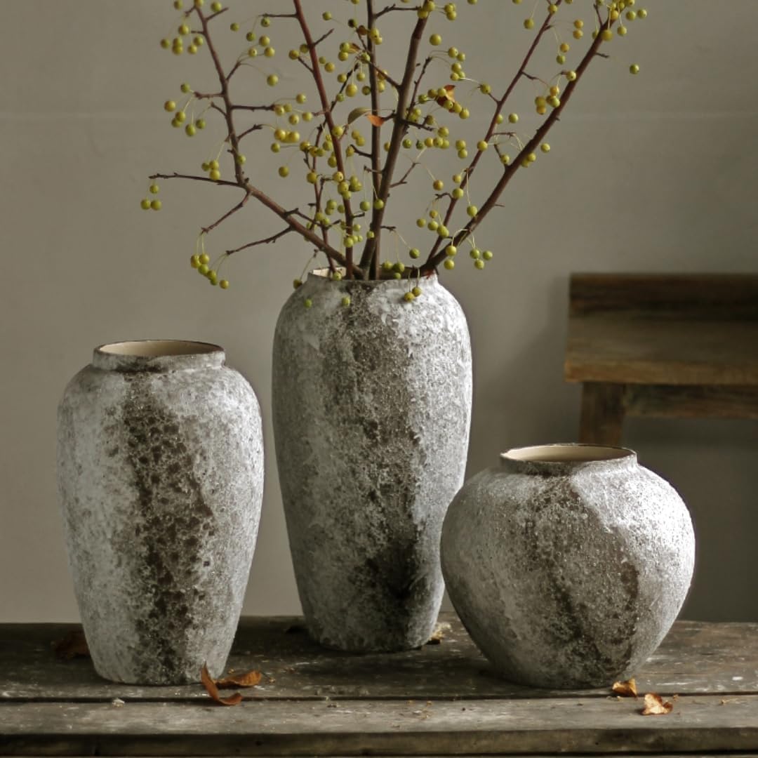 Denique Rustic Ceramic Tall Floor Vase, Vintage Farmhouse Decor, Large Terracotta Vases for Living Room Entryway Table Centerpiece Decor, Terracotta Pottery Clay(C-35cm)