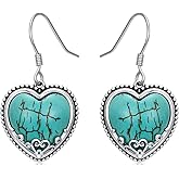 BETHZA Real Turquoise Heart Earrings 925 Sterling Silver Heart Shaped Turquoise Drop Dangle Earrings Jewelry Gifts for Women