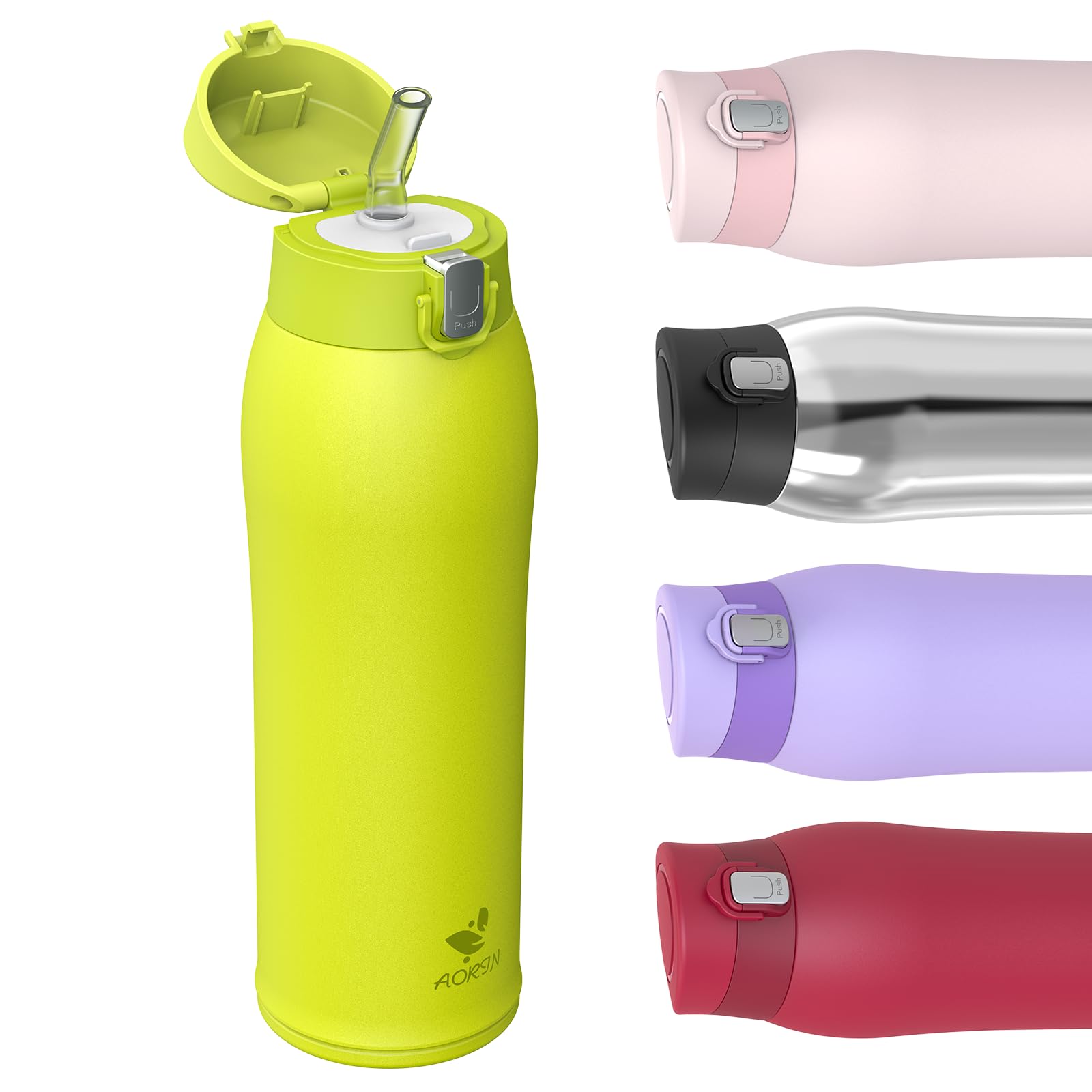 AORIN Stainless Steel Water Bottle, 750ml Insulated Water Bottles with Straw Flip Lid, Double Walled Metal Bottle Keep Drinks Hot & Cold, Leakproof, BPA-Free Flask for Travel, Sport, Gym