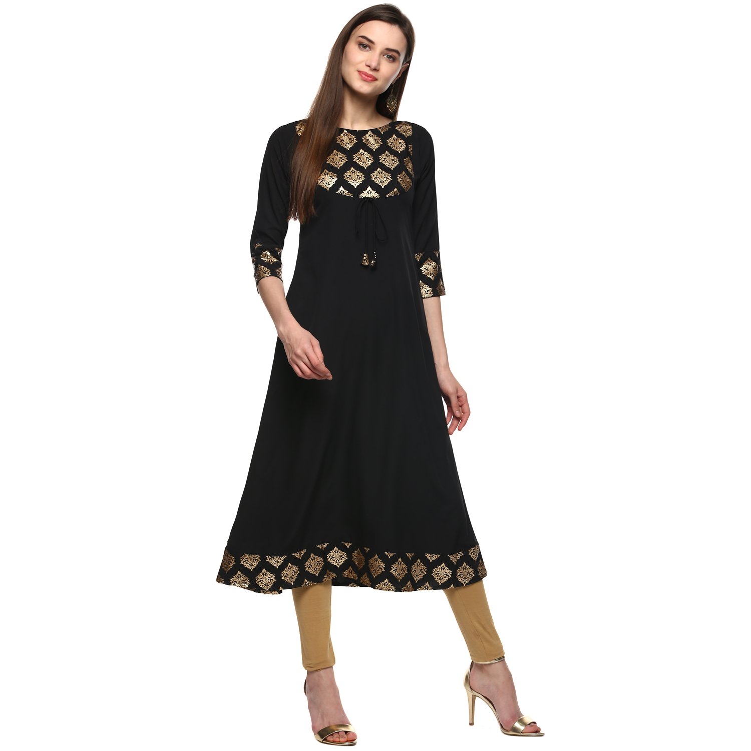 alc creations women's faux crepe a-line kurti