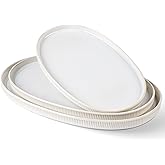 theterra Ceramic Serving Platter, 15.6"/14.4"/12.2" Oval Serving Dishes for Entertaining, Oven Safe, Microwave Safe, Serving Plates Set of 3 for Wedding, Party, Turkey, Reactive White