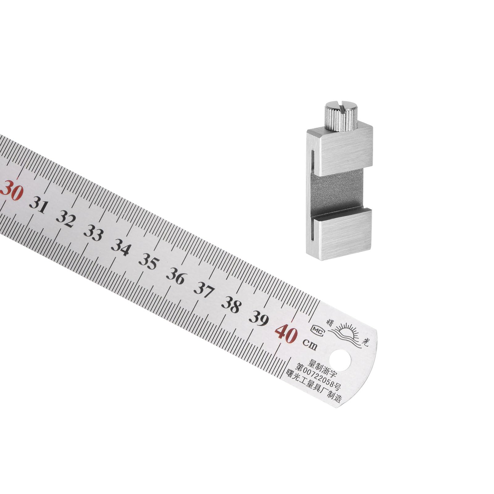 Kozelo Stainless Steel Ruler - [40cm/18 Inch] Double Reading Measuring Tools with 30mm Scriber Block for Architectural Design Use | Silver Tone