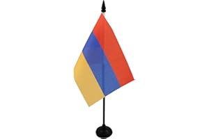 AZ FLAG - Armenia Table Flag 15x10 Cm - Armenian Office Flag 100% Polyester 4'' x 6'' - Mini Desk Flag with 25 Cm Pole and Bl