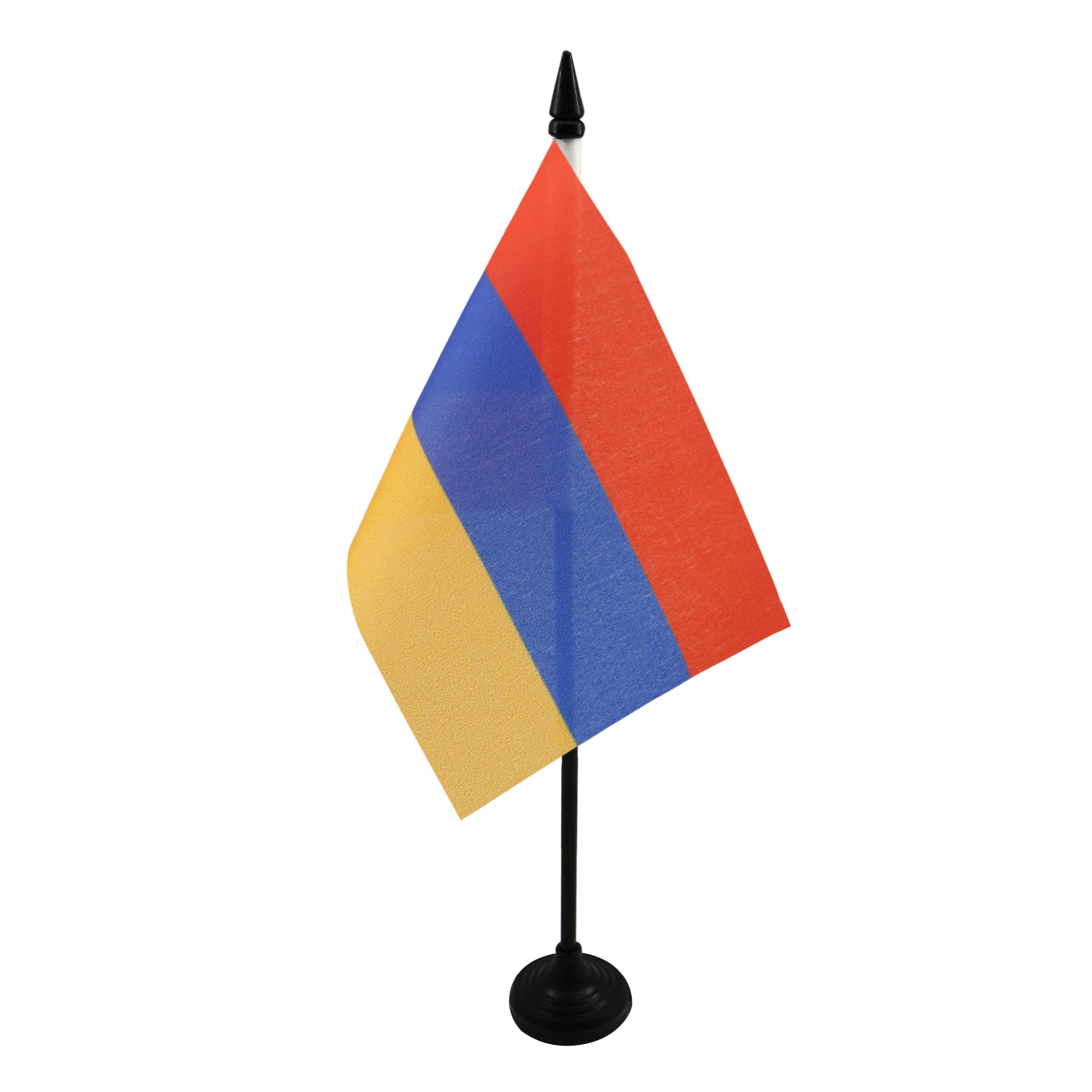 AZ FLAG - Armenia Table Flag 4'' x 6'' - Armenian Office Mini Banner 100% Polyester 15 x 10 cm - Mini Desk Flag with 10'' Pole and Black Plastic Base