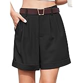 QUEZHU Women's Summer Dressy Casual Elastic Waist Wide Leg Suit Tailored Shorts Comfy Elagant Work Trouser Shorts