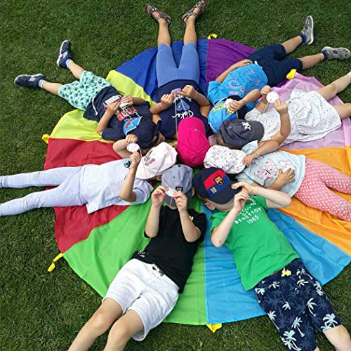 HAPPYMATY Kids Play Parachute Toy - 6 Foot with 8 Handles Rainbow Umbrella Parachute for Outdoor & Indoor Game,Kids Cooperation Group Exercise Play Parachute Toy