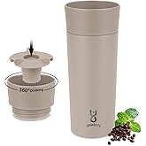 Yawbay Travel Coffee Mug with 360°Lid, Travel Coffee Tumbler 12 oz Leak Proof, Stainless Steel Insulated Travel Mugs for Hot and Cold Spill Proof Leak Proof(Taupe)