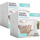 Clean People Laundry Detergent Sheets- Recyclable Packaging, Hypoallergenic, Stain Fighting, Works with All Machines including HE (384 Count, Peppermint)
