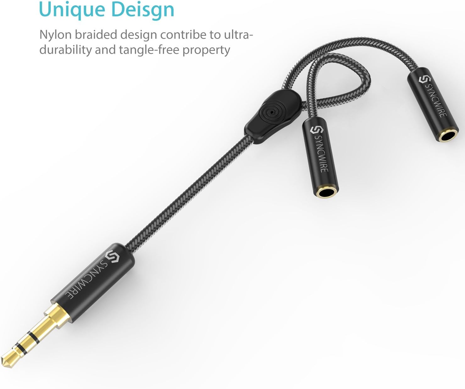 Headphone Splitter, Syncwire Nylon-Braided 3.5mm Audio Stereo Y Splitter (Hi-Fi Sound), 3.5mm Male to 2 Ports 3.5mm Female Headset Splitter for Apple, Samsung, Tablets, Playstation & More